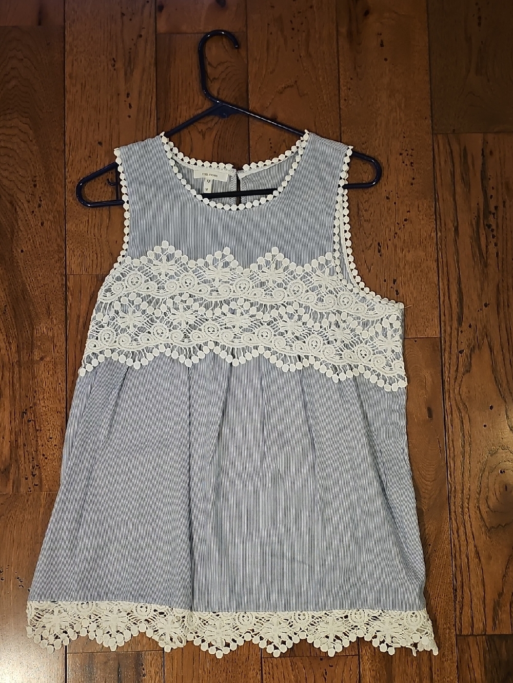 Maurices Blue and White Striped Lace-Trim Tank